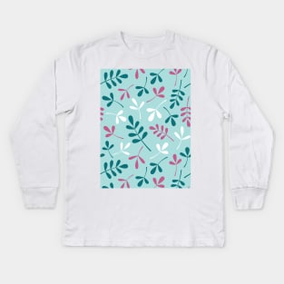 Assorted Leaf Silhouettes Teals Pink White Kids Long Sleeve T-Shirt